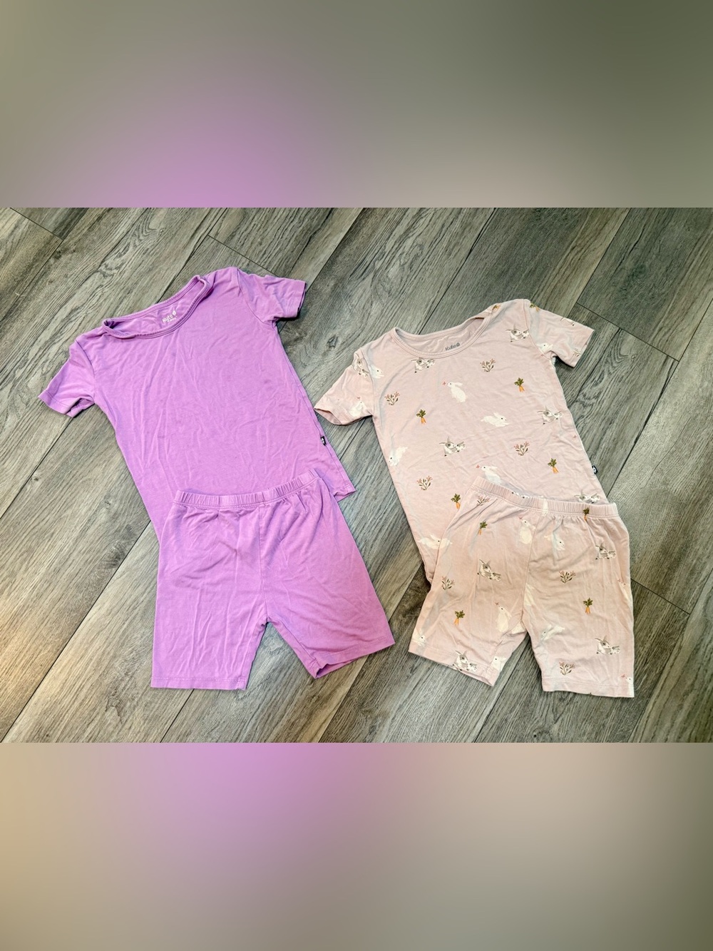 Kyte Short Sleeve Pajama Sets - Lavender & Light Pink Bunny Print